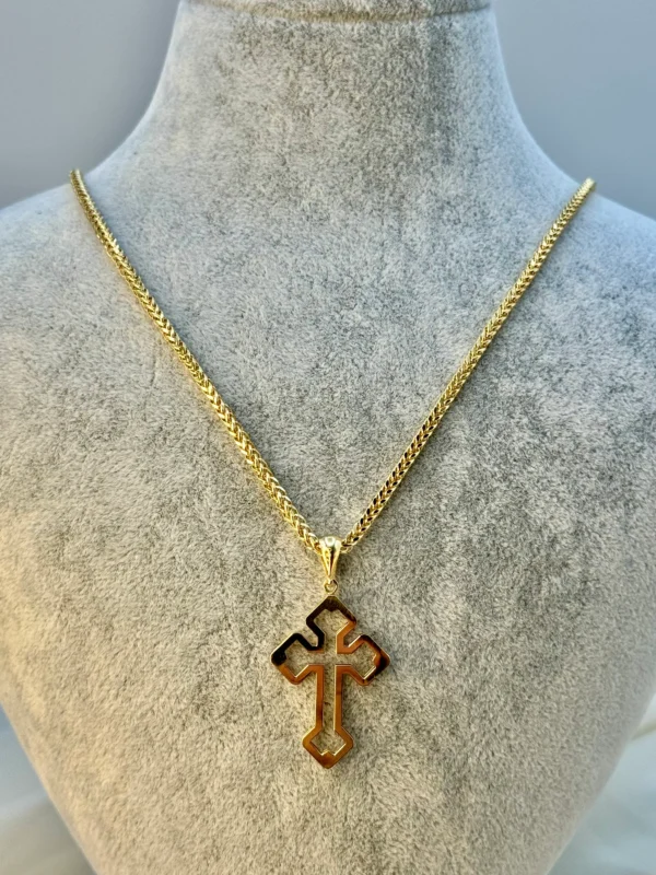 18k Gold Cross Necklace ,21.5" ,Cross Necklace with 2mm Franco Chain ,Gold Cross pendant ,For Him, For Her ,Anniversary Gift ,Birthday Gift.