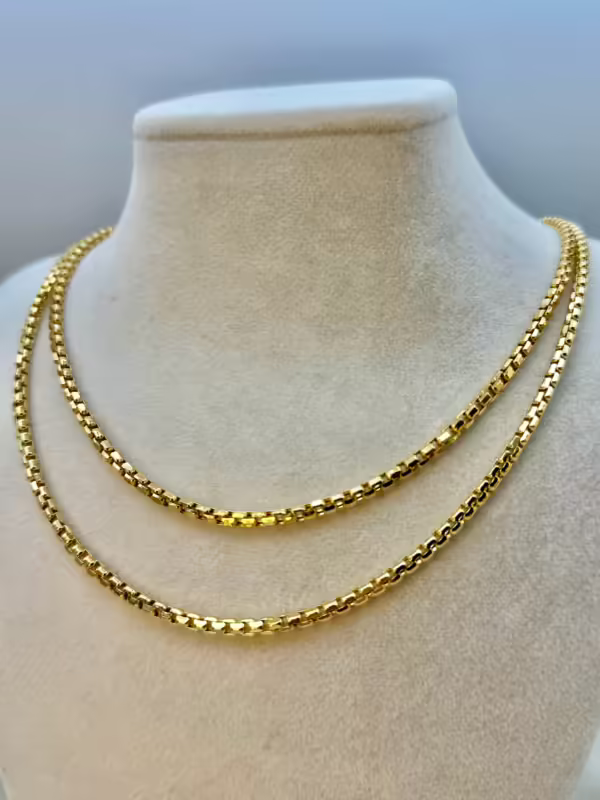 18K Solid Yellow Gold Box Chain Necklace, 20,22, inches , Real Gold Chain, Box Link Chain, Box Chain Gold, Birthday Gift ,Anniversary Gift .