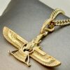 18k Gold Faravahar Necklace, symbol of Ahura Mazda, Handmade in Toronto , with Curb chain 17.5",3 mm, Faravahar symbol of Zoroastrian, Gift.