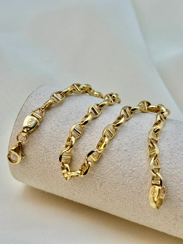 18k Gold ANCHOR CHAIN Bracelet, Anchor,4mm ,Mariner Gold Chain, Mariner chain , Real Gold ,For Her ,For Him ,Birthday Gift ,Christmas Gift.