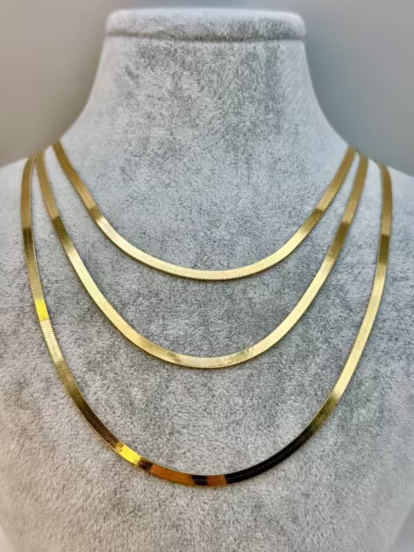 18k Solid Gold Herringbone Necklace, Bracelet, Snake Chain Necklace ,Herringbone Chain , Flat Snake Chain Choker, herringbone necklace.