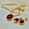 18k Gold Necklace with Aqeeq , Gold Dangle Earrings , Fringe Earrings , 18k Real Gold Earring ,Gift Earring, For Her, Birthday Gift.