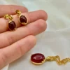 18k Gold Necklace with Aqeeq , Gold Dangle Earrings , Fringe Earrings , 18k Real Gold Earring ,Gift Earring, For Her, Birthday Gift.