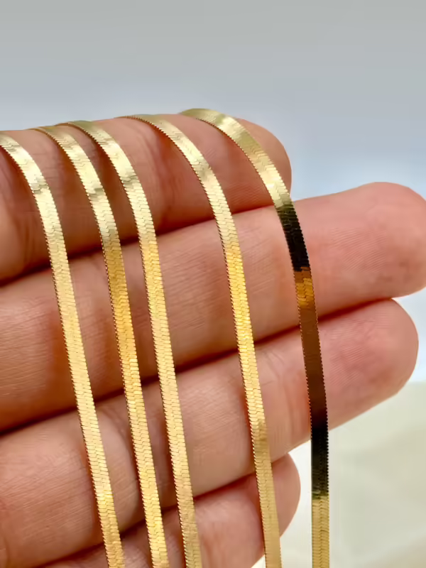 18k Solid Gold Herringbone Necklace, Bracelet, Snake Chain Necklace ,Herringbone Chain , Flat Snake Chain Choker, herringbone necklace.