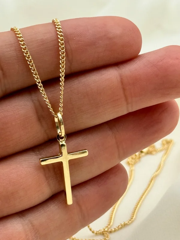 18k solid Gold Cross Necklace with curb chain Diamond Cut So Shiny and Durable, 20 inches,2mm,Gift for Him , For Her ,Birthday Gift.