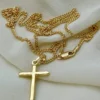 18k solid Gold Cross Necklace with curb chain Diamond Cut So Shiny and Durable, 20 inches,2mm,Gift for Him , For Her ,Birthday Gift.