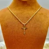18k Gold Cross Necklace, Cross Necklace with Franco Chain ,Gold Cross Necklace , For Him, For Her ,Anniversary Gift ,Birthday Gift.