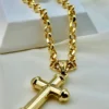 14k Gold Cross Necklace, with 22" Rolo Chain, 7mm , Jesus Christ, Rolo chain, Cross Pendant , Gold Cross , Gift, Chunky Cross Necklace.