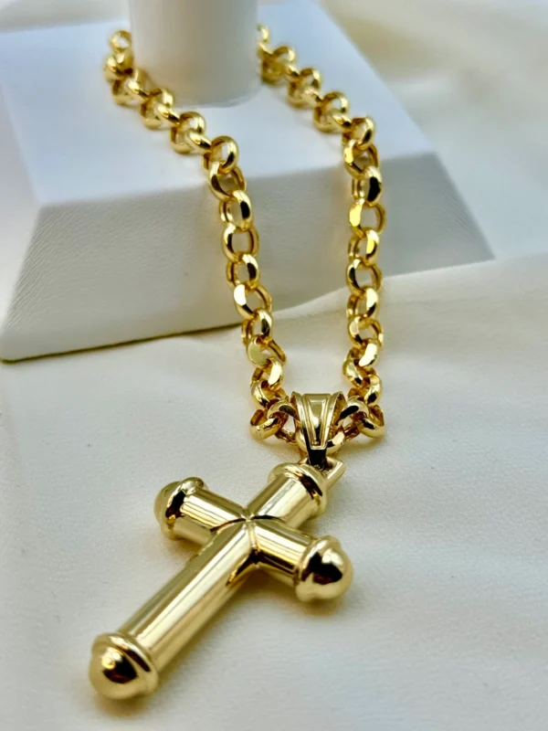 14k Gold Cross Necklace, with 22" Rolo Chain, 7mm , Jesus Christ, Rolo chain, Cross Pendant , Gold Cross , Gift, Chunky Cross Necklace.