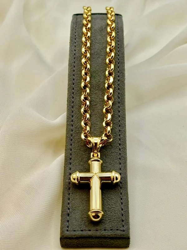 14k Gold Cross Necklace, with 22" Rolo Chain, 7mm , Jesus Christ, Rolo chain, Cross Pendant , Gold Cross , Gift, Chunky Cross Necklace.