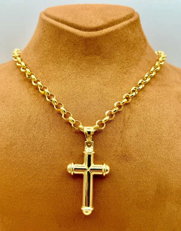 14k Gold Cross Necklace, with 22" Rolo Chain, 7mm , Jesus Christ, Rolo chain, Cross Pendant , Gold Cross , Gift, Chunky Cross Necklace.