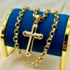 14k Gold Cross Necklace, with 22" Rolo Chain, 7mm , Jesus Christ, Rolo chain, Cross Pendant , Gold Cross , Gift, Chunky Cross Necklace.