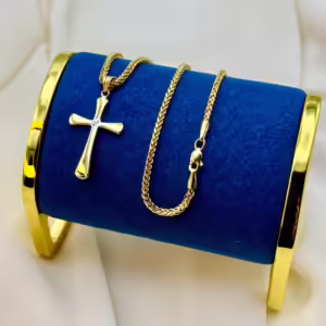 18k Gold Cross Necklace, Cross Necklace with Franco Chain ,Gold Cross Necklace , For Him, For Her ,Anniversary Gift ,Birthday Gift.