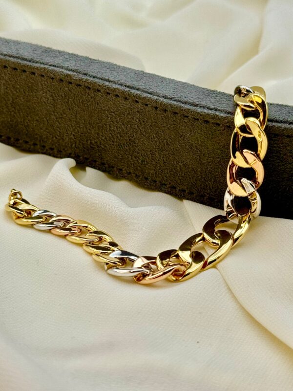 18k Gold Curb Bracelet, 12mm, 8 inches, Real Gold 18k Cuban link, 18k Curb, Tri-Color Gold Cable Bracelet –18k (Rose, White, Yellow).
