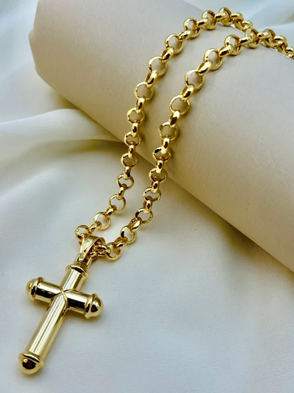 14k Gold Cross Necklace, with 22" Rolo Chain, 7mm , Jesus Christ, Rolo chain, Cross Pendant , Gold Cross , Gift, Chunky Cross Necklace.