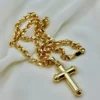 14k Gold Cross Necklace, with 22" Rolo Chain, 7mm , Jesus Christ, Rolo chain, Cross Pendant , Gold Cross , Gift, Chunky Cross Necklace.