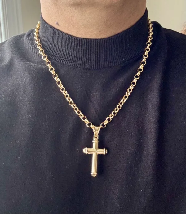 14k Gold Cross Necklace, with 22" Rolo Chain, 7mm , Jesus Christ, Rolo chain, Cross Pendant , Gold Cross , Gift, Chunky Cross Necklace.