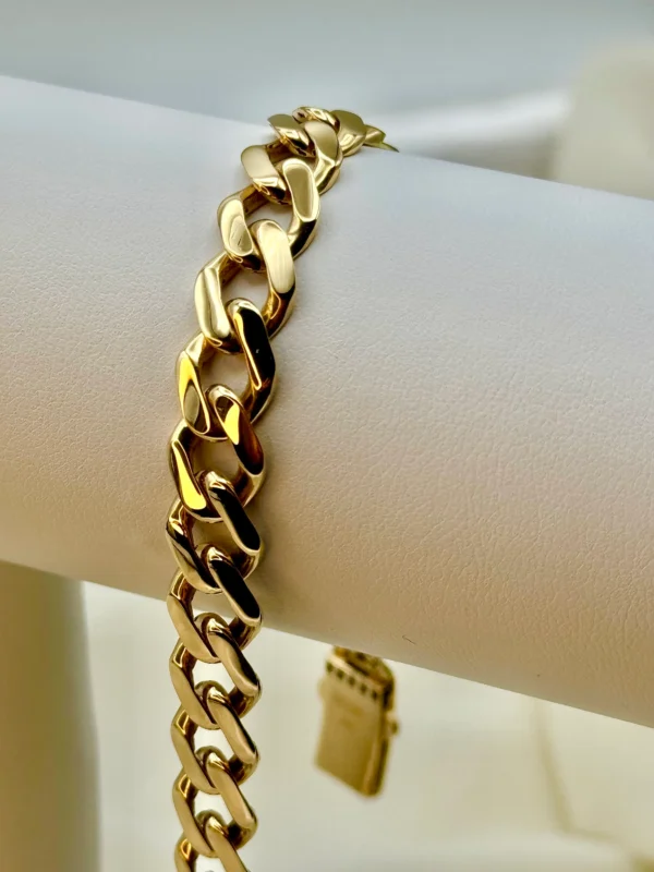 8K Gold Curb Bracelet,8.85 MM ,Cuban Chain Bracelet-18K Curb Link Bracelet for Men & Women- Real 18k Gold- 7.5"Length - Birthday Gift.