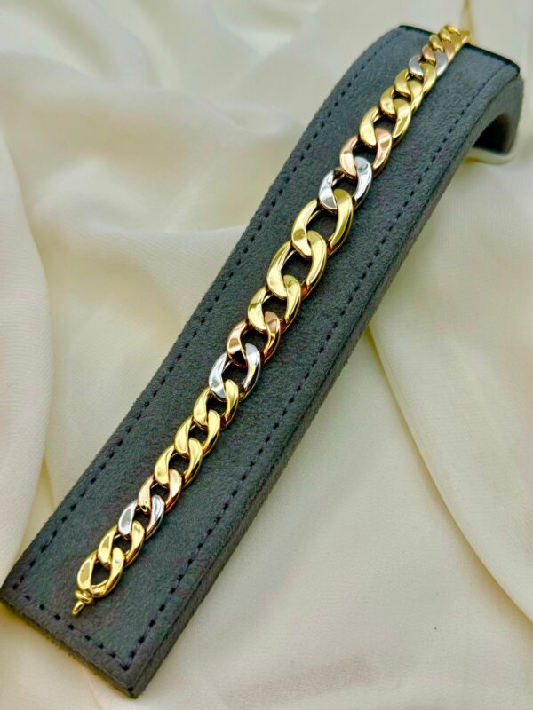 18k Gold Curb Bracelet, 12mm, 8 inches, Real Gold 18k Cuban link, 18k Curb, Tri-Color Gold Cable Bracelet –18k (Rose, White, Yellow).