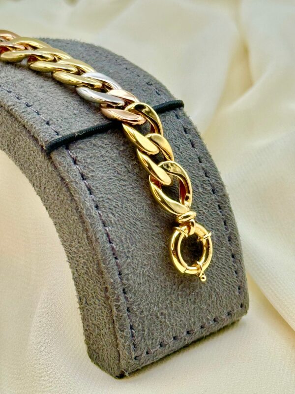18k Gold Curb Bracelet, 12mm, 8 inches, Real Gold 18k Cuban link, 18k Curb, Tri-Color Gold Cable Bracelet –18k (Rose, White, Yellow).