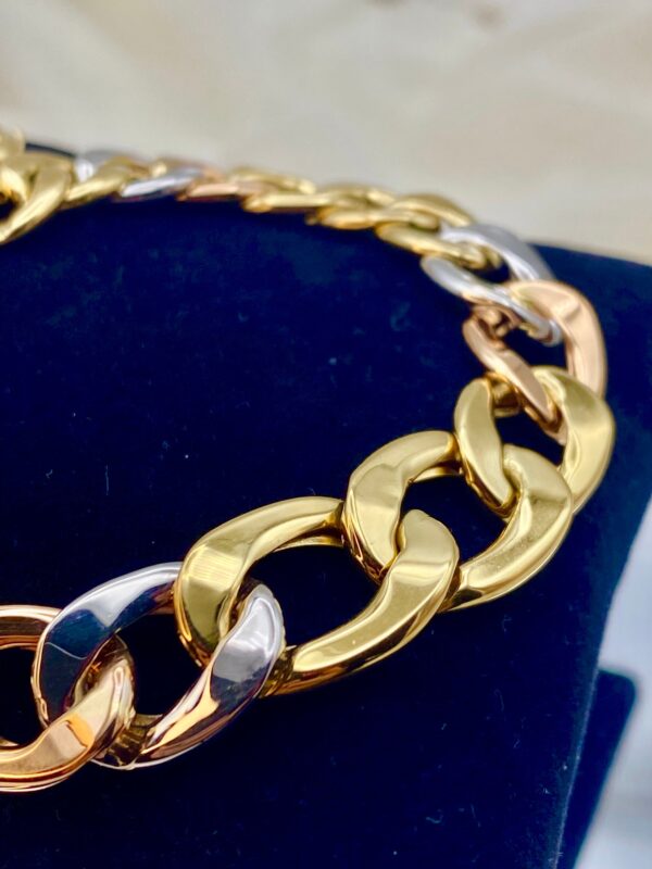 18k Gold Curb Bracelet, 12mm, 8 inches, Real Gold 18k Cuban link, 18k Curb, Tri-Color Gold Cable Bracelet –18k (Rose, White, Yellow).