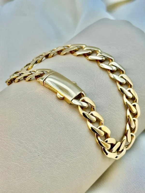 8K Gold Curb Bracelet,8.85 MM ,Cuban Chain Bracelet-18K Curb Link Bracelet for Men & Women- Real 18k Gold- 7.5"Length - Birthday Gift.