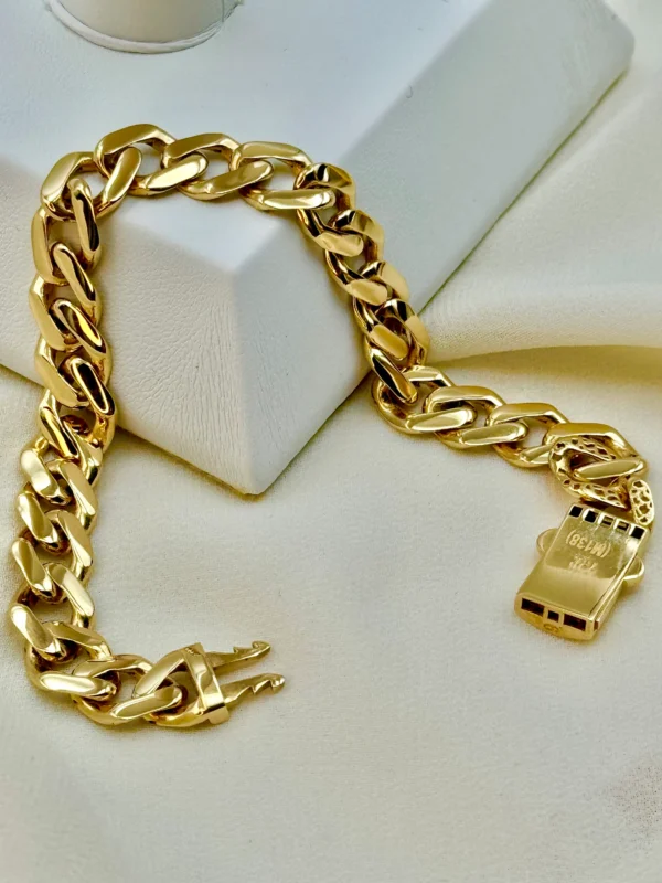 8K Gold Curb Bracelet,8.85 MM ,Cuban Chain Bracelet-18K Curb Link Bracelet for Men & Women- Real 18k Gold- 7.5"Length - Birthday Gift.