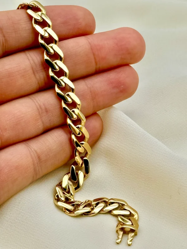 8K Gold Curb Bracelet,8.85 MM ,Cuban Chain Bracelet-18K Curb Link Bracelet for Men & Women- Real 18k Gold- 7.5"Length - Birthday Gift.